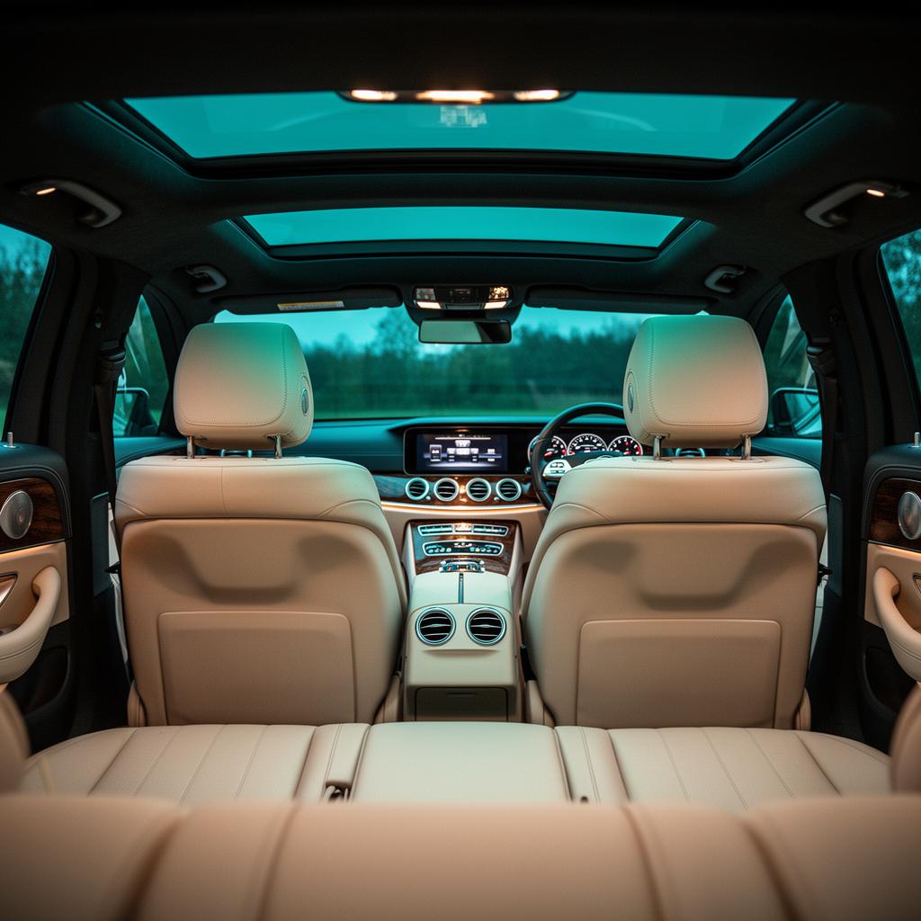 Cream leather Mercedes-Benz interior with ambient lighting